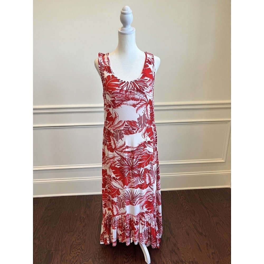 Soft Surroundings Women's Small Lilo Maxi Dress Red White Palms NEW Vaca Beach